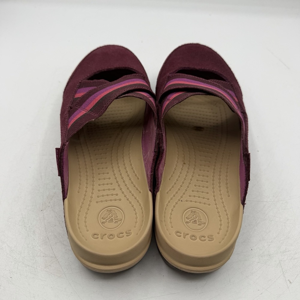Crocs Edie Mules Womens Sz 7 Burgundy/Tan Slip On Comfort Shoes Closed Toe - Picture 9 of 10